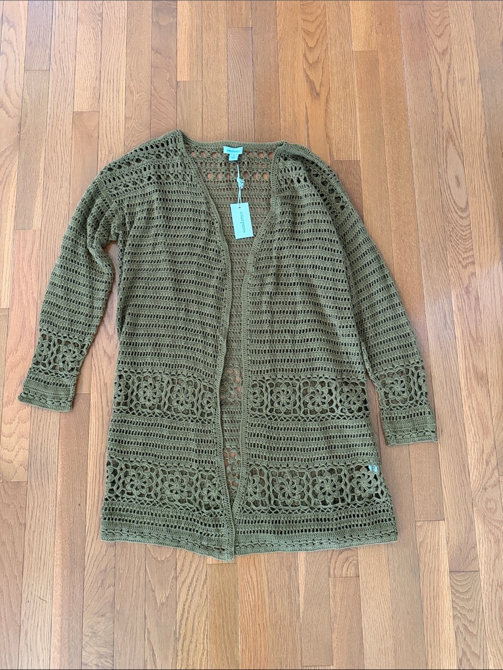 Sundance Olive Crochet Open-Front Women's Cardigan
